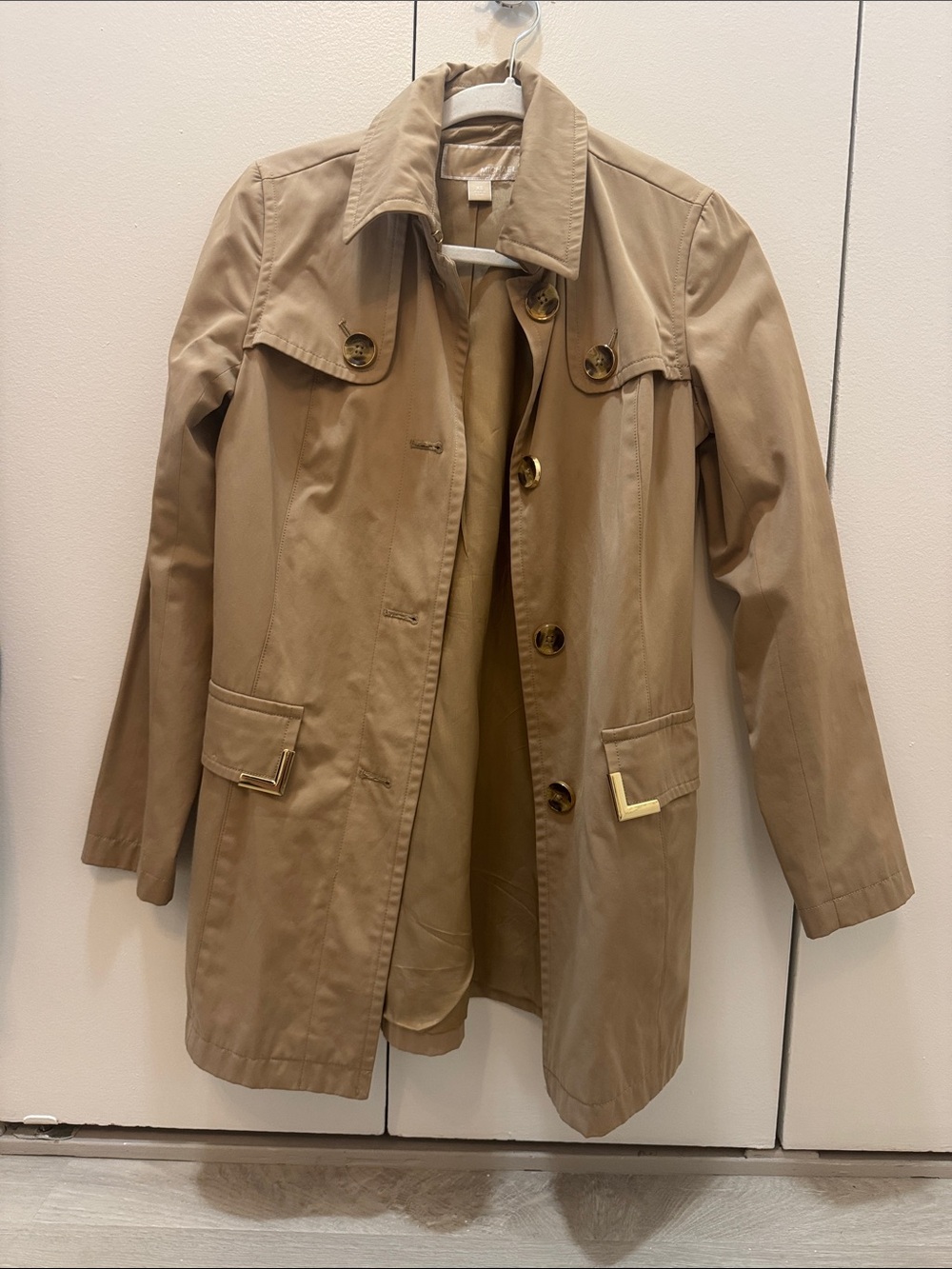 MICHAEL Michael Kors Tan Trench Coat with Gold Accents